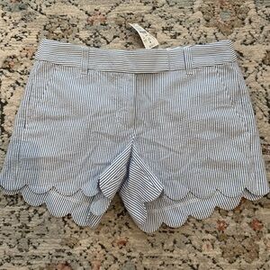 📍NWT J.Crew | Blue and White Striped | Scalloped Hem | 4” Shorts | Size 2